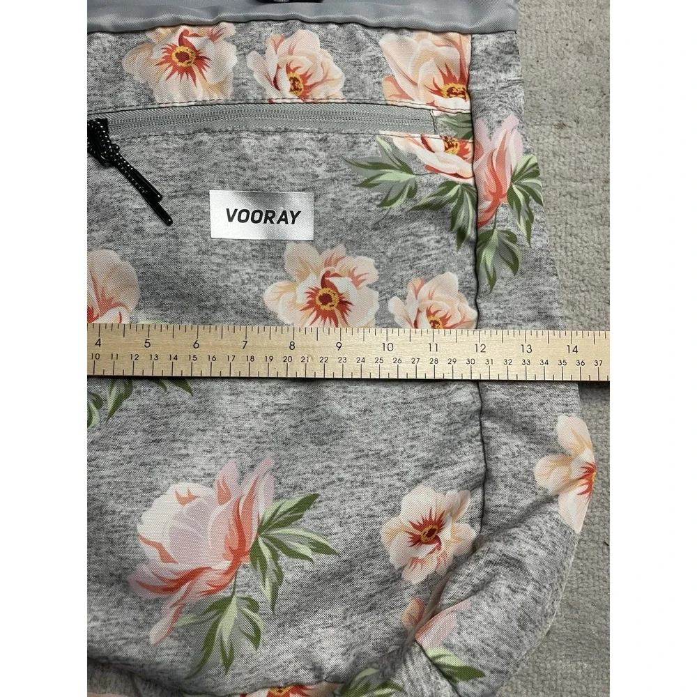 Vooray Floral Drawstring Backpack Gray/Pink Padded Adjustable Straps Zipper Gym